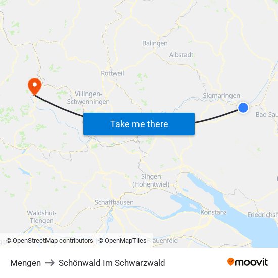 Mengen to Schönwald Im Schwarzwald map