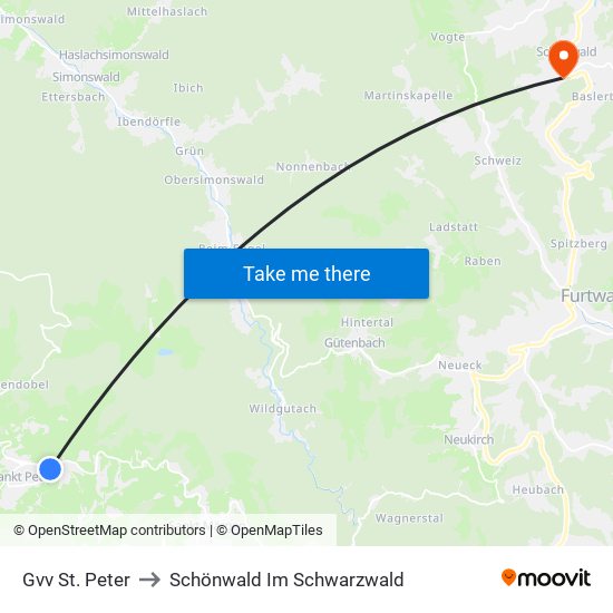 Gvv St. Peter to Schönwald Im Schwarzwald map