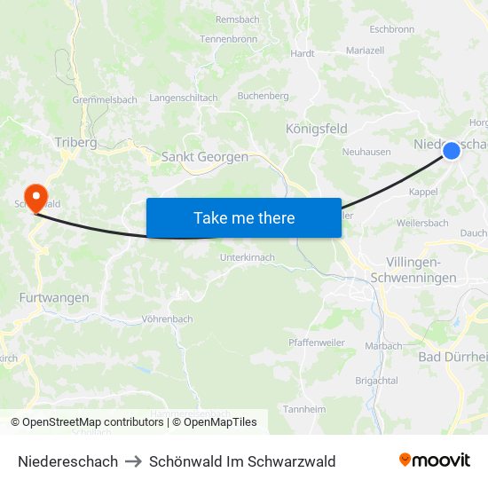 Niedereschach to Schönwald Im Schwarzwald map