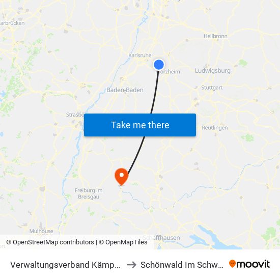 Verwaltungsverband Kämpfelbachtal to Schönwald Im Schwarzwald map