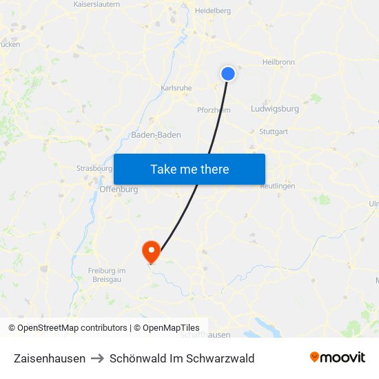 Zaisenhausen to Schönwald Im Schwarzwald map