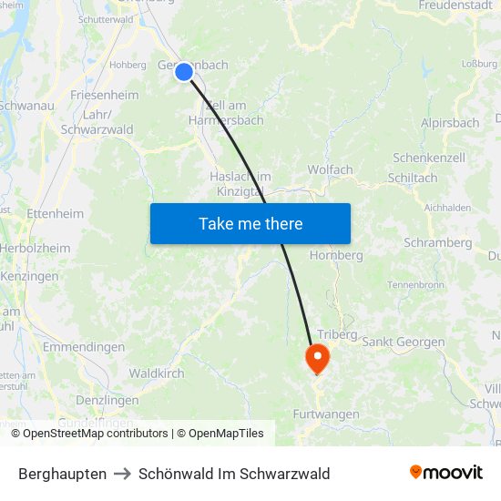 Berghaupten to Schönwald Im Schwarzwald map