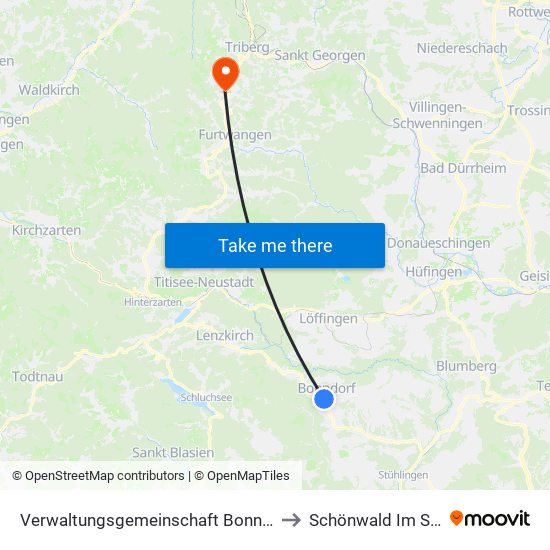 Verwaltungsgemeinschaft Bonndorf Im Schwarzwald to Schönwald Im Schwarzwald map