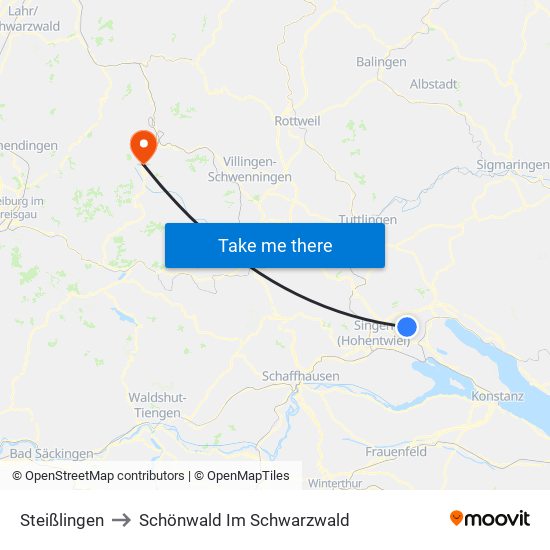 Steißlingen to Schönwald Im Schwarzwald map