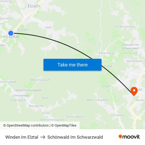 Winden Im Elztal to Schönwald Im Schwarzwald map