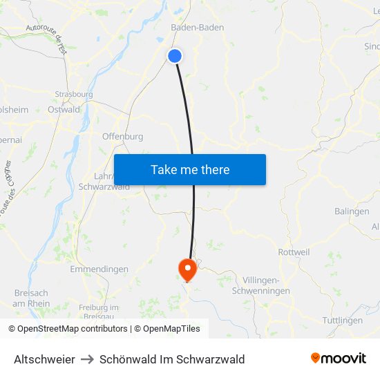 Altschweier to Schönwald Im Schwarzwald map