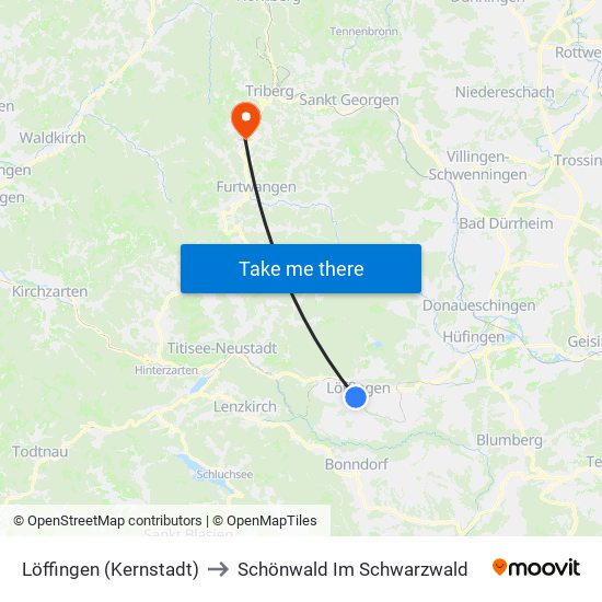 Löffingen (Kernstadt) to Schönwald Im Schwarzwald map