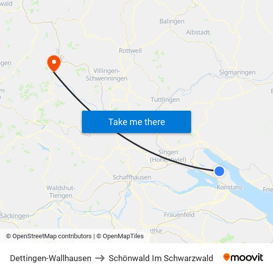 Dettingen-Wallhausen to Schönwald Im Schwarzwald map