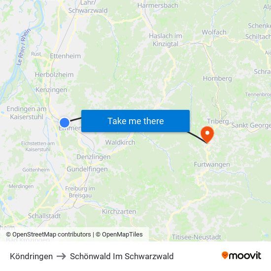 Köndringen to Schönwald Im Schwarzwald map