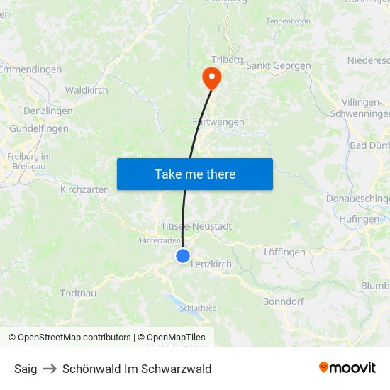 Saig to Schönwald Im Schwarzwald map