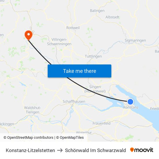 Konstanz-Litzelstetten to Schönwald Im Schwarzwald map