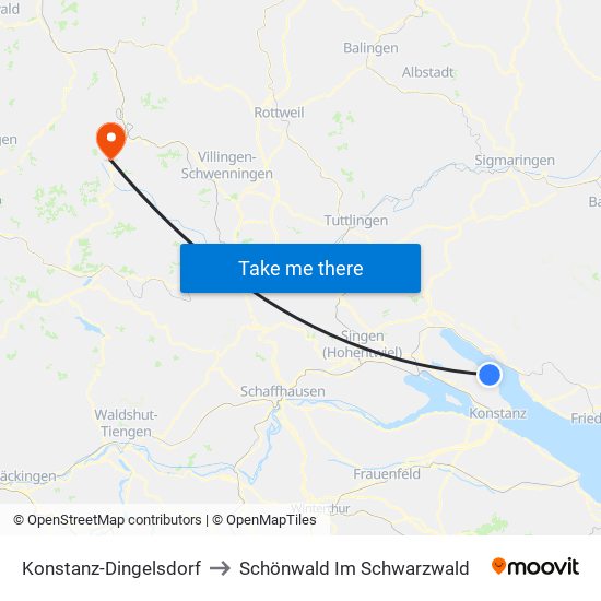 Konstanz-Dingelsdorf to Schönwald Im Schwarzwald map
