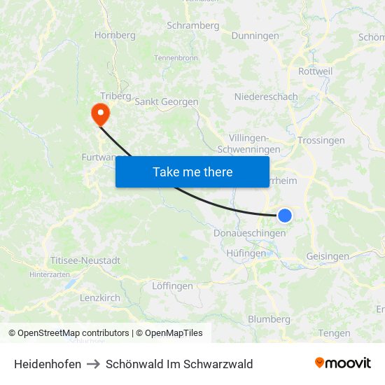 Heidenhofen to Schönwald Im Schwarzwald map