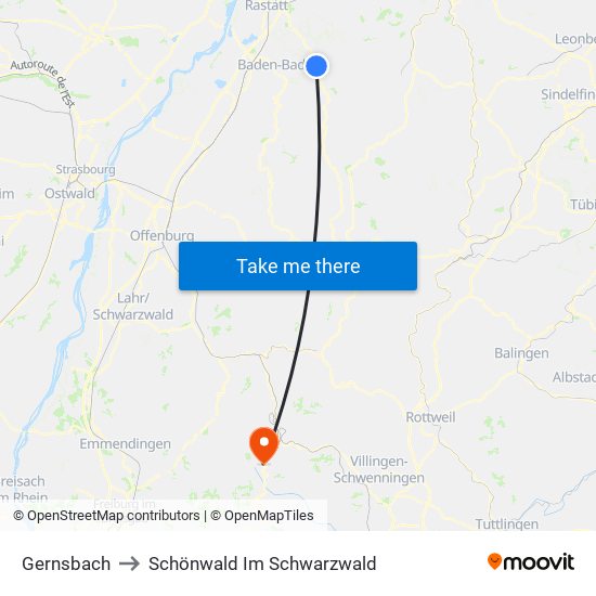 Gernsbach to Schönwald Im Schwarzwald map
