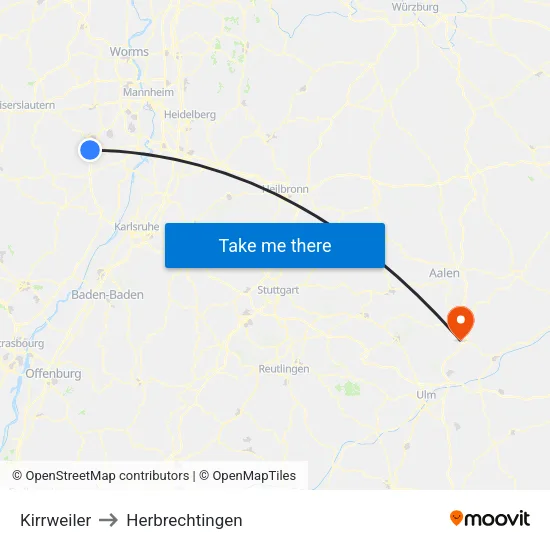 Kirrweiler to Herbrechtingen map