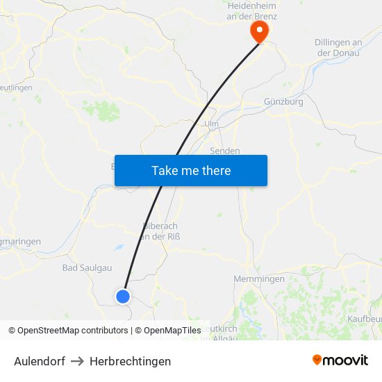 Aulendorf to Herbrechtingen map