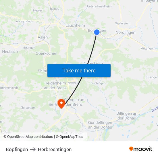 Bopfingen to Herbrechtingen map