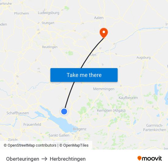 Oberteuringen to Herbrechtingen map