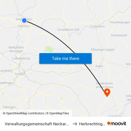 Verwaltungsgemeinschaft Neckarsulm to Herbrechtingen map