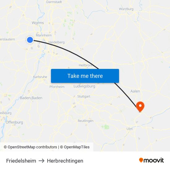 Friedelsheim to Herbrechtingen map