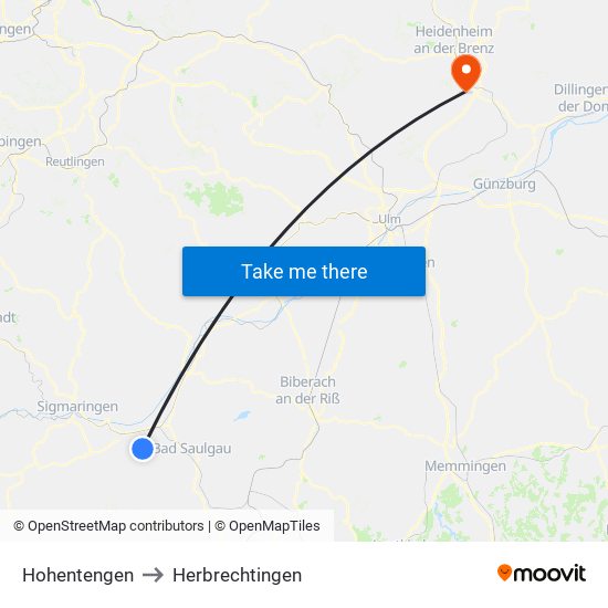 Hohentengen to Herbrechtingen map