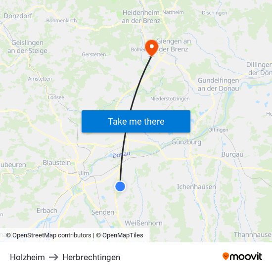 Holzheim to Herbrechtingen map