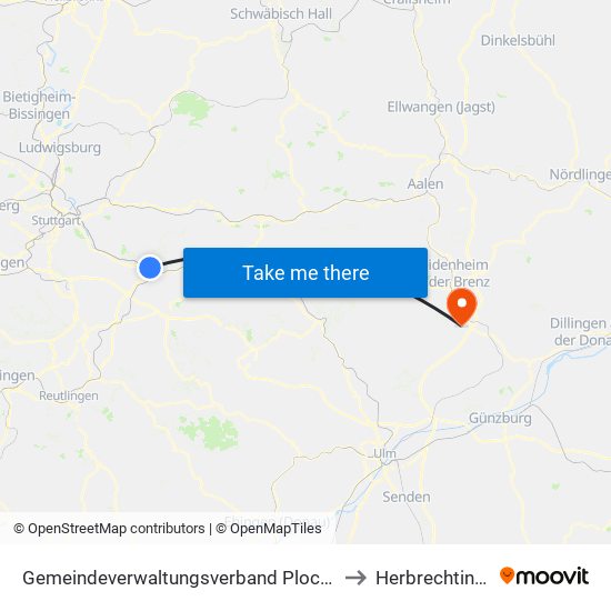 Gemeindeverwaltungsverband Plochingen to Herbrechtingen map