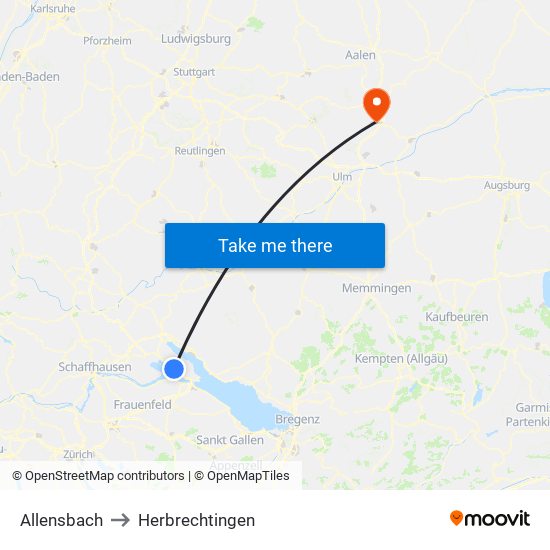 Allensbach to Herbrechtingen map