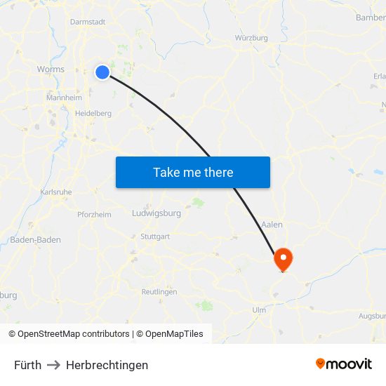 Fürth to Herbrechtingen map