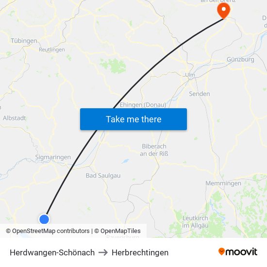 Herdwangen-Schönach to Herbrechtingen map