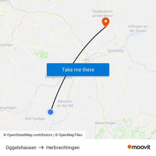 Oggelshausen to Herbrechtingen map