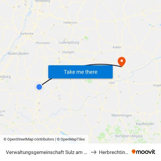 Verwaltungsgemeinschaft Sulz am Neckar to Herbrechtingen map