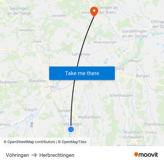 Vöhringen to Herbrechtingen map