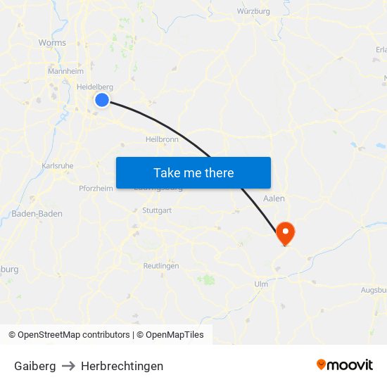 Gaiberg to Herbrechtingen map