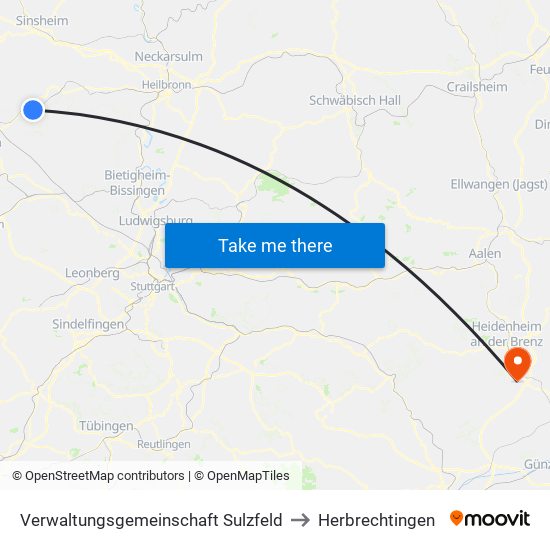 Verwaltungsgemeinschaft Sulzfeld to Herbrechtingen map