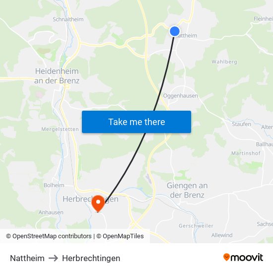Nattheim to Herbrechtingen map