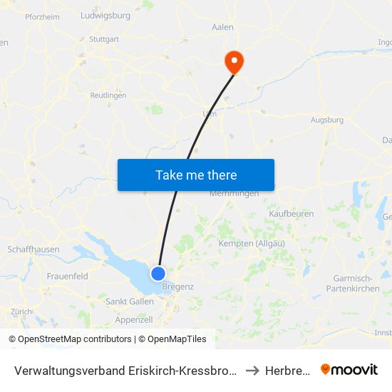 Verwaltungsverband Eriskirch-Kressbronn am Bodensee-Langenargen to Herbrechtingen map