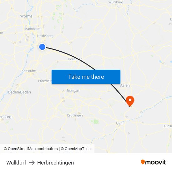 Walldorf to Herbrechtingen map