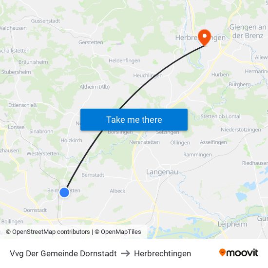 Vvg Der Gemeinde Dornstadt to Herbrechtingen map