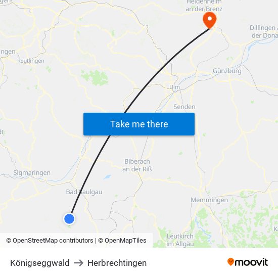 Königseggwald to Herbrechtingen map