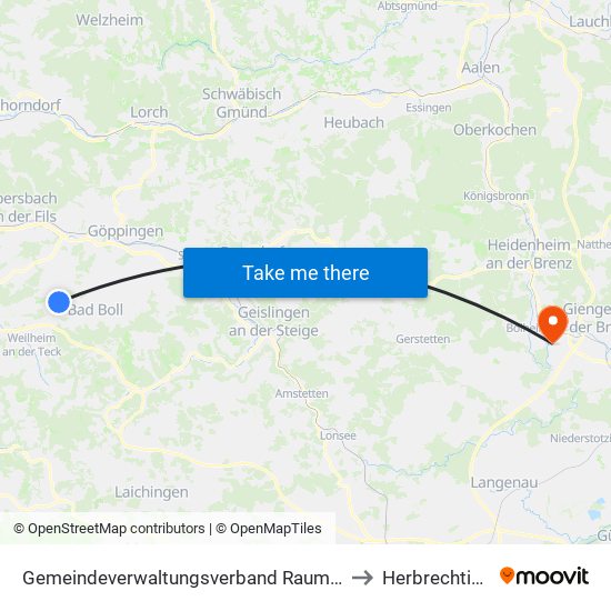 Gemeindeverwaltungsverband Raum Bad Boll to Herbrechtingen map