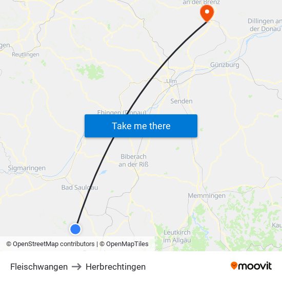 Fleischwangen to Herbrechtingen map