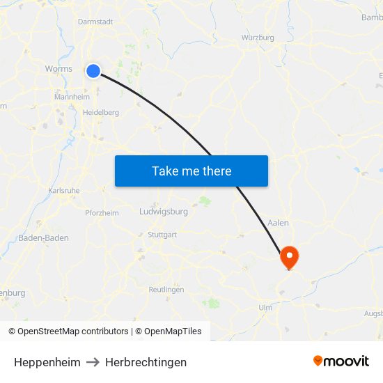 Heppenheim to Herbrechtingen map