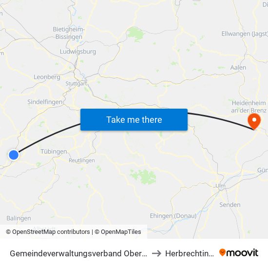 Gemeindeverwaltungsverband Oberes Gäu to Herbrechtingen map