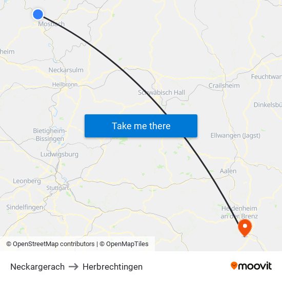 Neckargerach to Herbrechtingen map