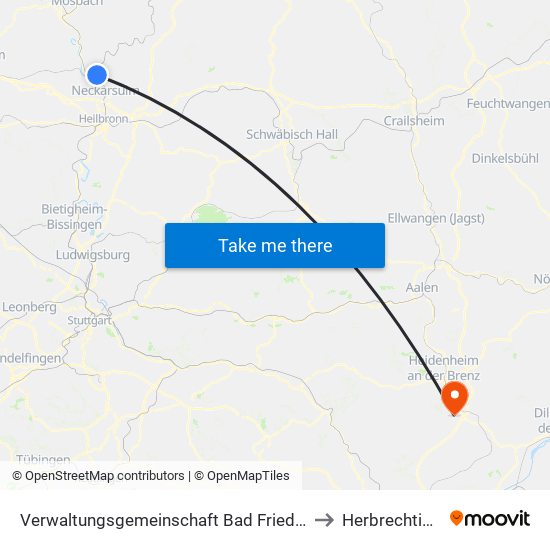 Verwaltungsgemeinschaft Bad Friedrichshall to Herbrechtingen map