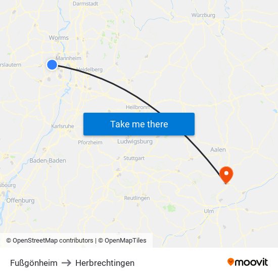 Fußgönheim to Herbrechtingen map