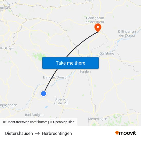 Dietershausen to Herbrechtingen map