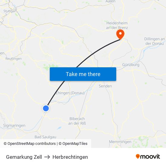 Gemarkung Zell to Herbrechtingen map