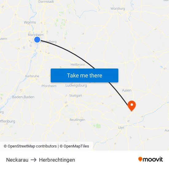 Neckarau to Herbrechtingen map